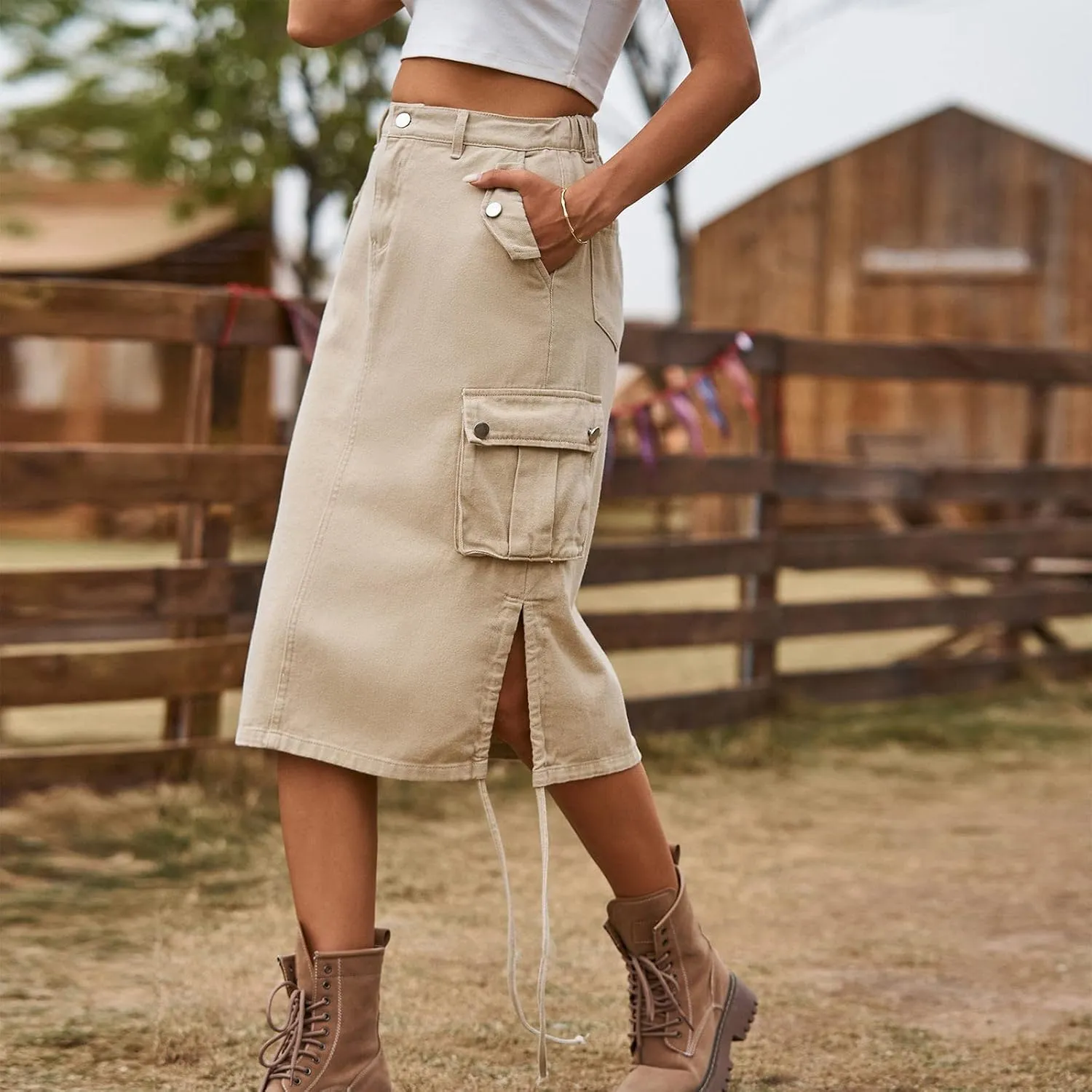 Women Cargo Long Skirt Long Cargo Skirts for Women Drawstring Low Waist Long Cargo Skirt with Pockets Tennis
