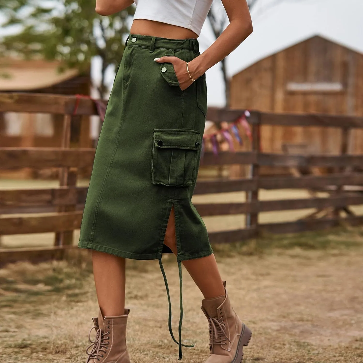 Women Cargo Long Skirt Long Cargo Skirts for Women Drawstring Low Waist Long Cargo Skirt with Pockets Tennis