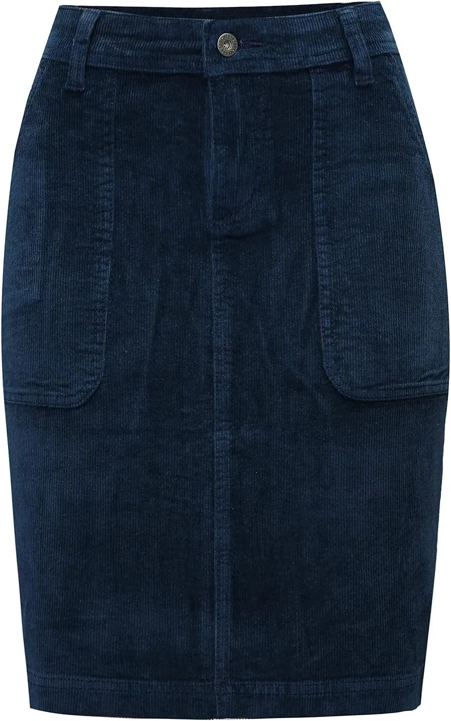 Women Corduroy Skirts Knee Length Ladies High Waisted Stretchy Denim Casual Mid Skirt Wiht Pockets