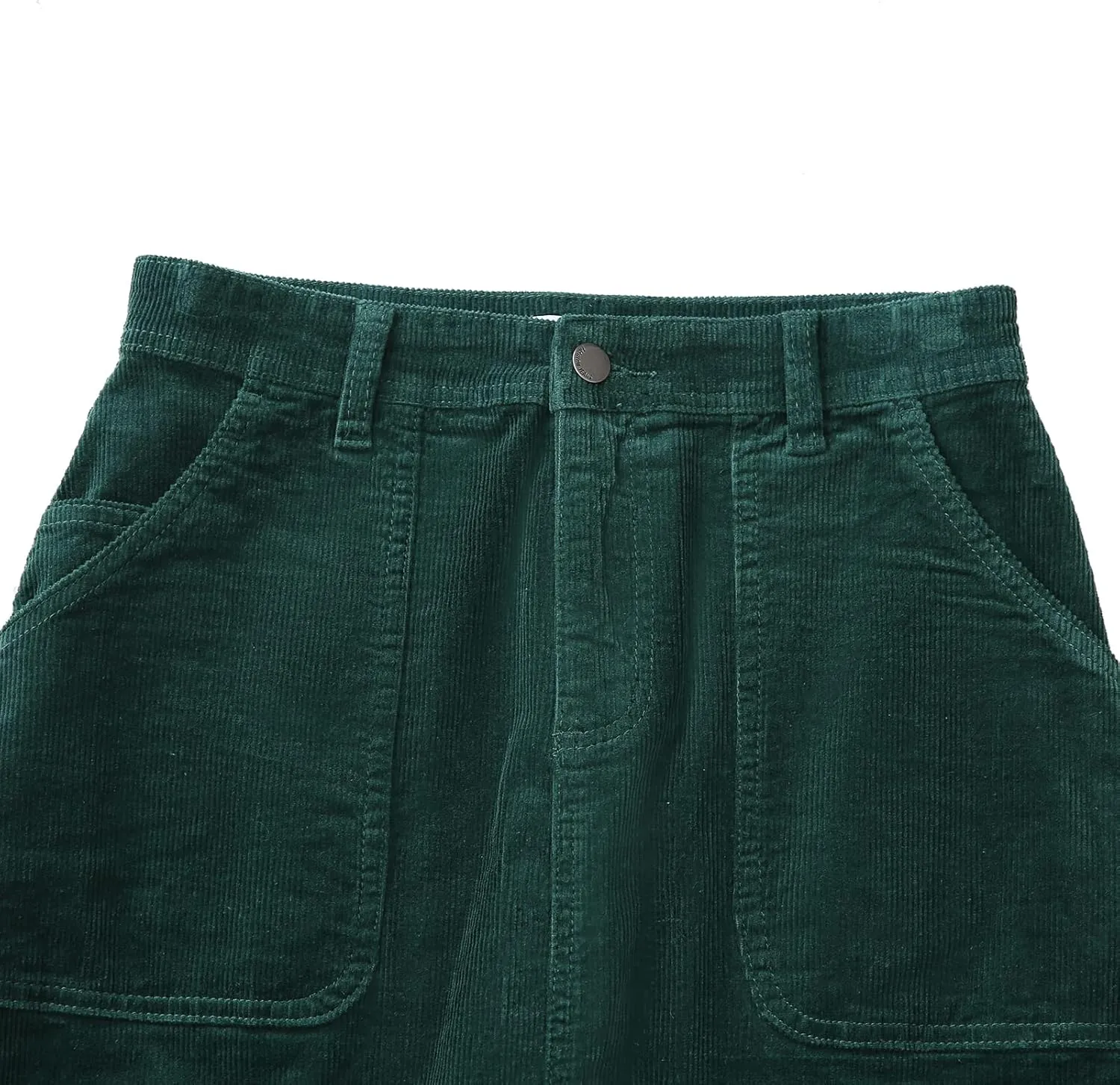 Women Corduroy Skirts Knee Length Ladies High Waisted Stretchy Denim Casual Mid Skirt Wiht Pockets