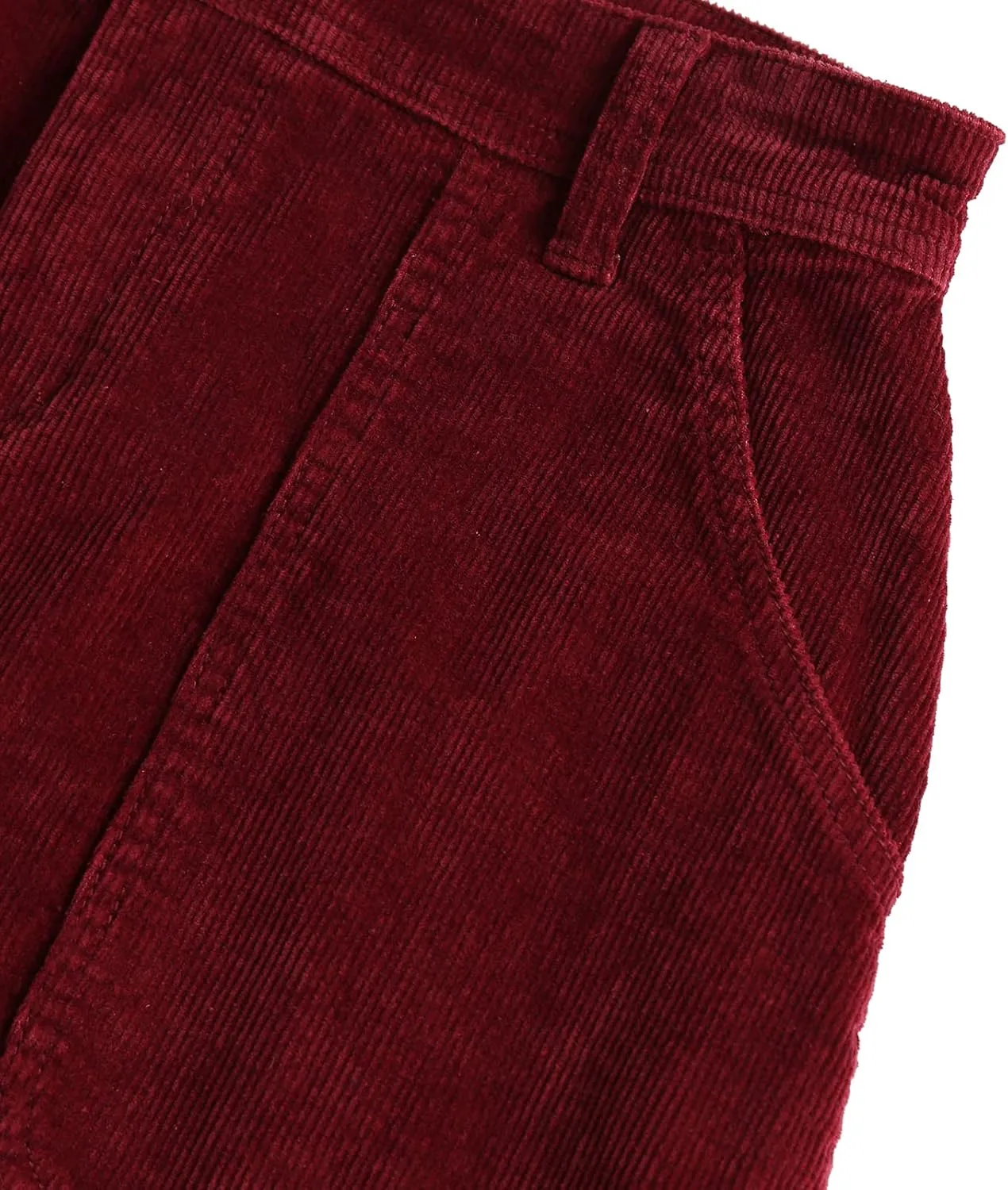 Women Corduroy Skirts Knee Length Ladies High Waisted Stretchy Denim Casual Mid Skirt Wiht Pockets