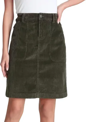 Women Corduroy Skirts Knee Length Ladies High Waisted Stretchy Denim Casual Mid Skirt Wiht Pockets