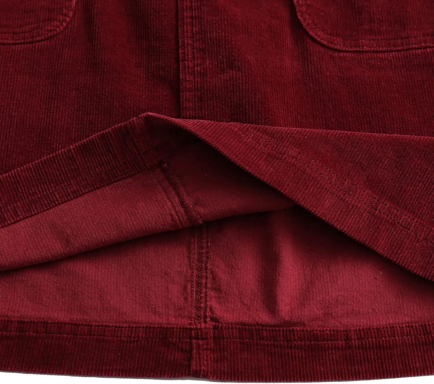Women Corduroy Skirts Knee Length Ladies High Waisted Stretchy Denim Casual Mid Skirt Wiht Pockets