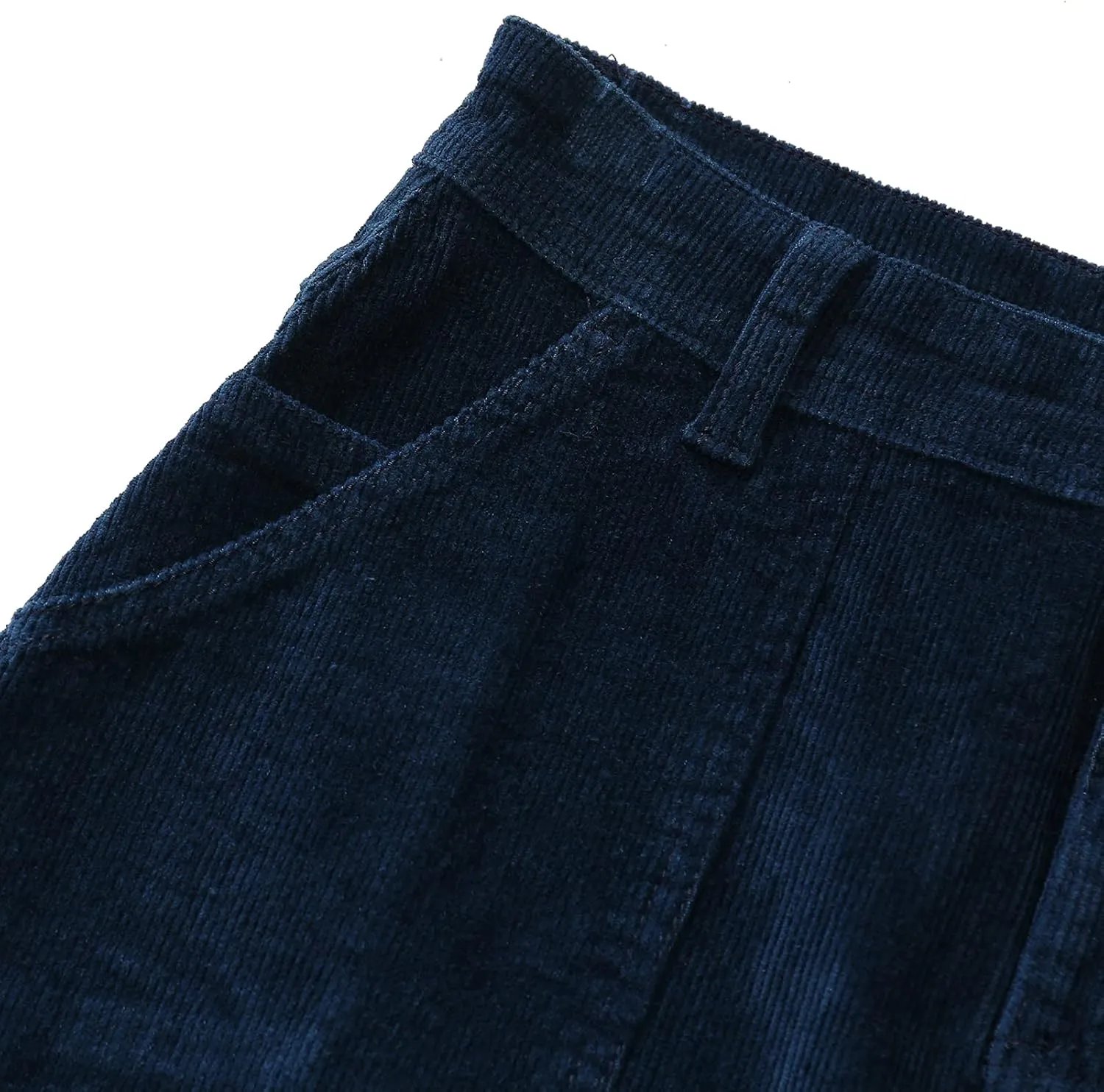 Women Corduroy Skirts Knee Length Ladies High Waisted Stretchy Denim Casual Mid Skirt Wiht Pockets