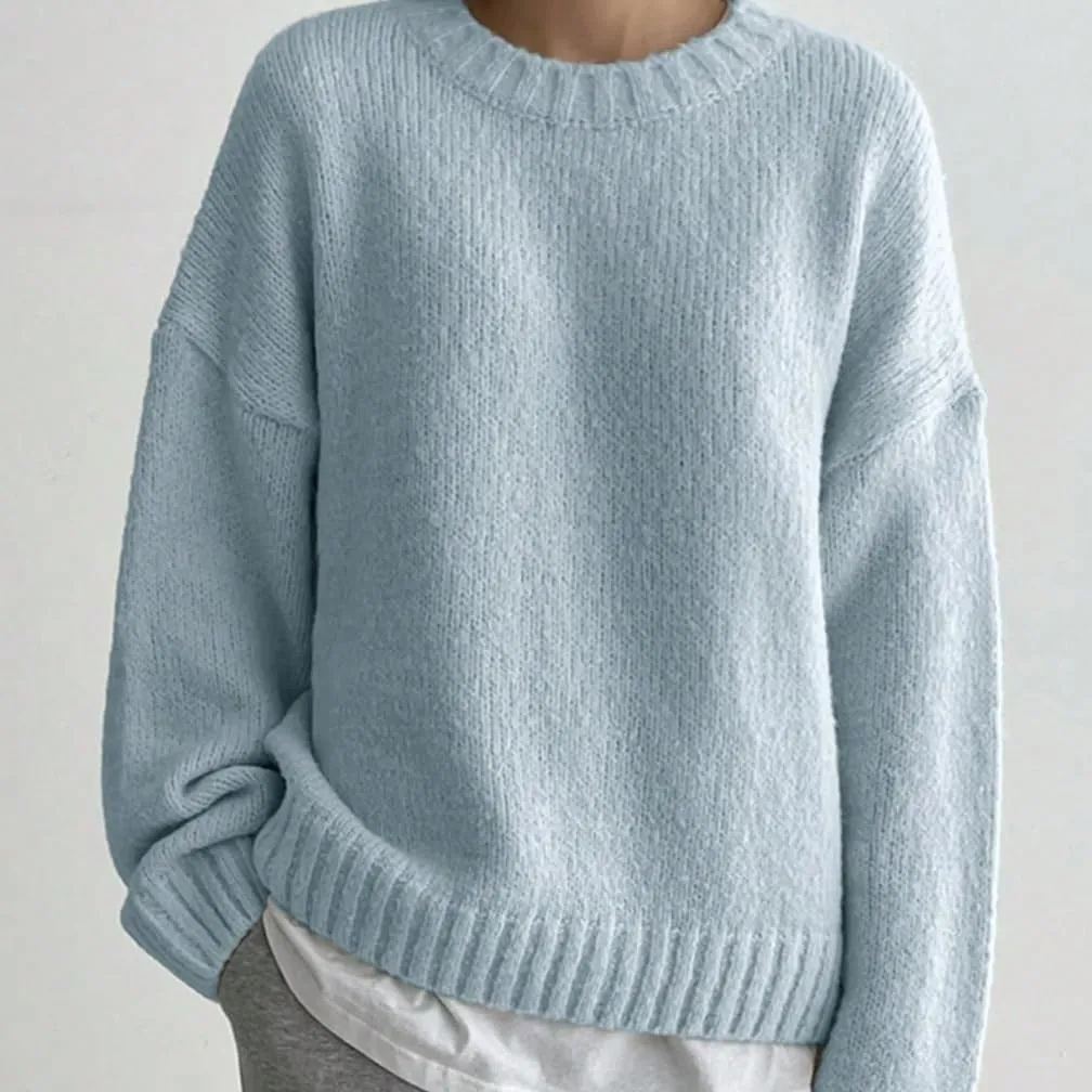 Women Drop Shoulder Crewneck Oversized Fuzzy Knit Sweater Long Sleeve Casual Solid Knitted Chunky Sweater Jumper