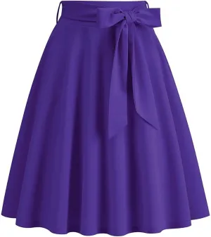 Women Elegant Hepburn Style Midi Skirt, High Waist Ruffle Ruched Swing Skirts Fashion Rockabilly Prom Party Clothes