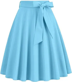 Women Elegant Hepburn Style Midi Skirt, High Waist Ruffle Ruched Swing Skirts Fashion Rockabilly Prom Party Clothes
