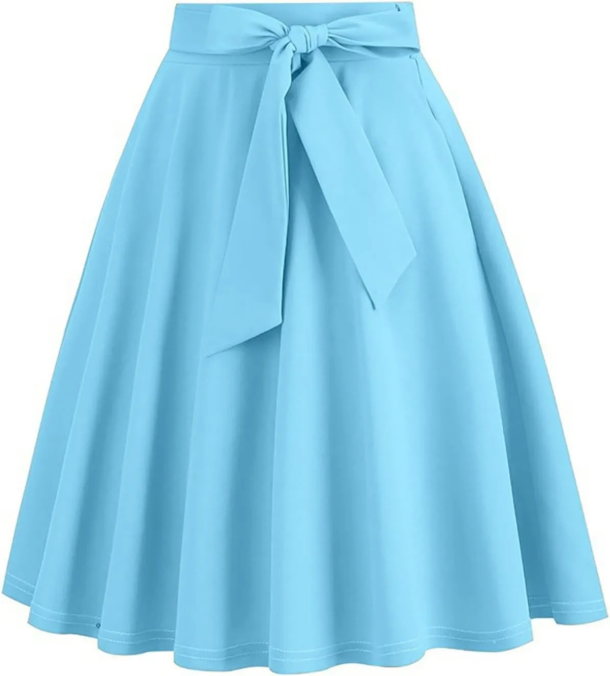 Women Elegant Hepburn Style Midi Skirt, High Waist Ruffle Ruched Swing Skirts Fashion Rockabilly Prom Party Clothes