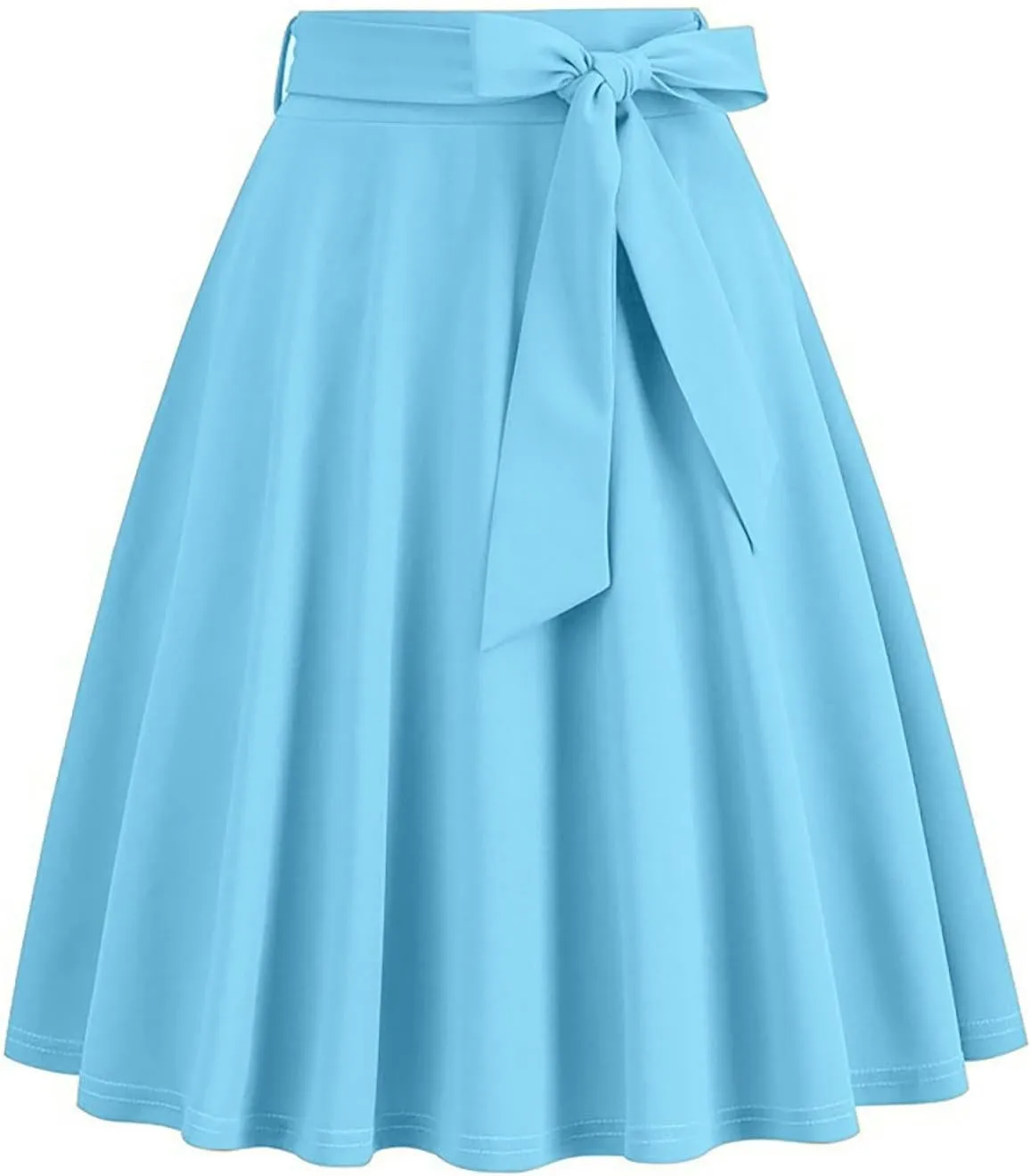 Women Elegant Hepburn Style Midi Skirt, High Waist Ruffle Ruched Swing Skirts Fashion Rockabilly Prom Party Clothes