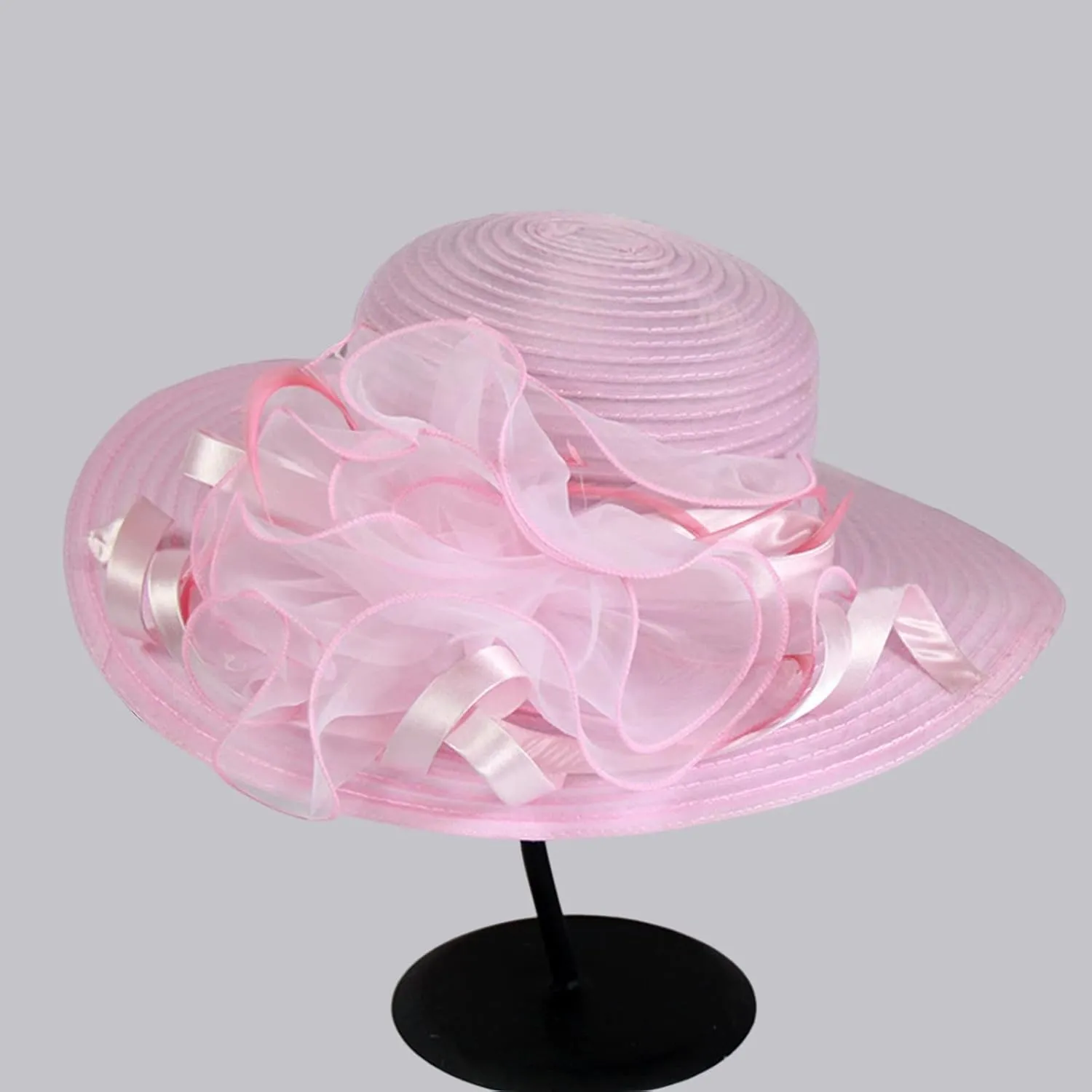 Women 𝐃erby Church Hat Organza Wedding Tea Party Fascinator Kentucky Hat Wide Brim Sun UV Protection Cap