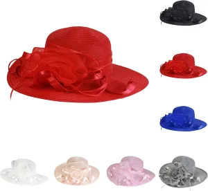 Women 𝐃erby Church Hat Organza Wedding Tea Party Fascinator Kentucky Hat Wide Brim Sun UV Protection Cap