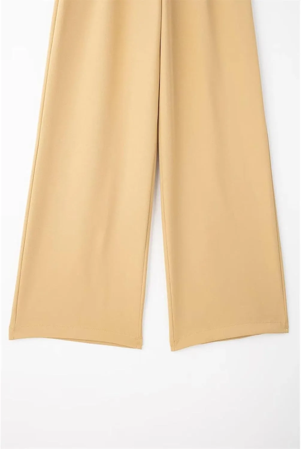 Women Fashion Pleated High Waist Wide Leg Pants Chic Side Pocket Zipper Casual Trousers