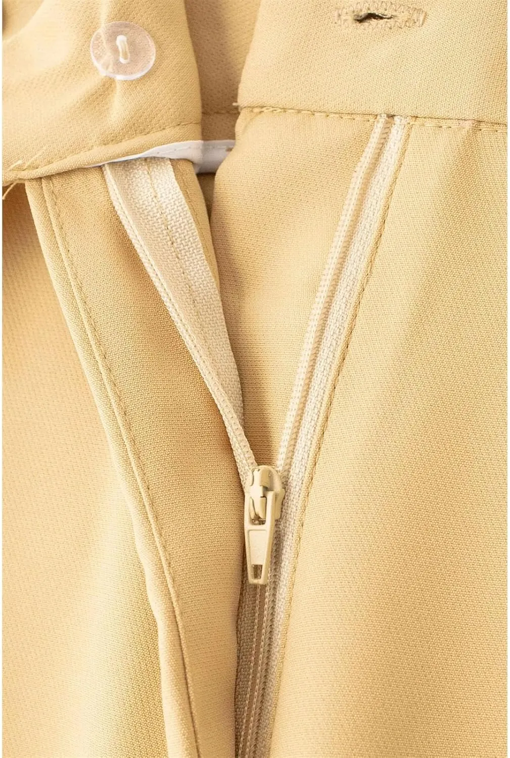 Women Fashion Pleated High Waist Wide Leg Pants Chic Side Pocket Zipper Casual Trousers