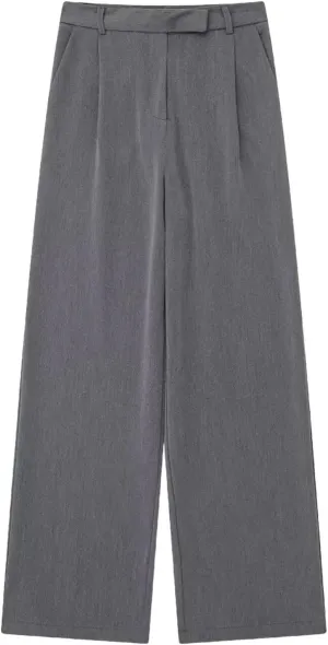 Women Fashion Pleated High Waist Wide Leg Pants Chic Side Pocket Zipper Casual Trousers