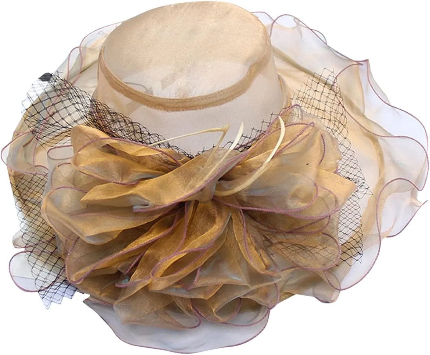 Women Flower-Organza Derby-Hat Polka-Dots-Brim Kentucky-Sun-Hat Tea-Party-Elegant-Hat-Church-Fascinator