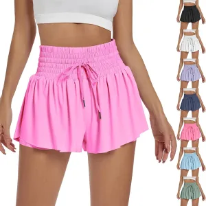 Women Flowy Athletic Shorts 2 in 1 Running Shorts with Pocket High Waisted Butterfly Shorts Workout Tennis Shorts