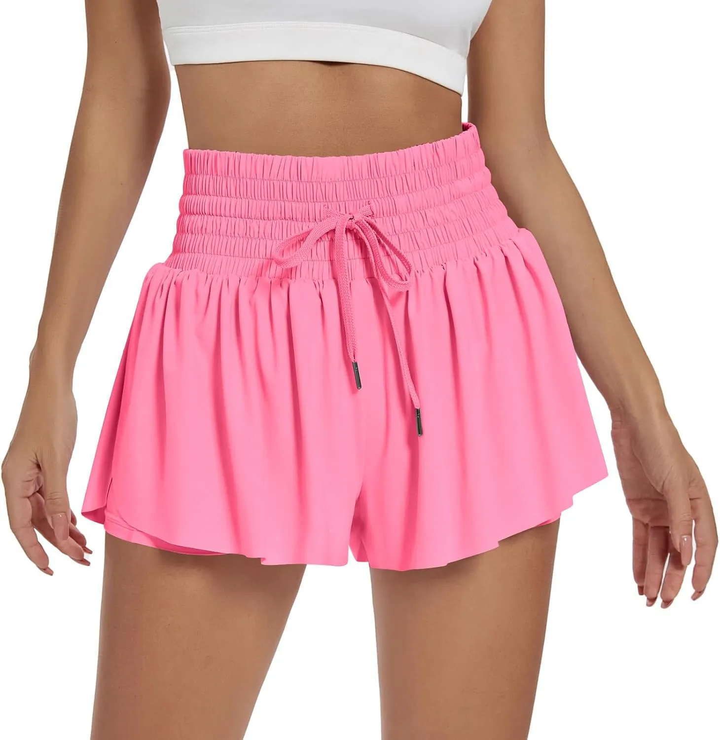 Women Flowy Athletic Shorts 2 in 1 Running Shorts with Pocket High Waisted Butterfly Shorts Workout Tennis Shorts