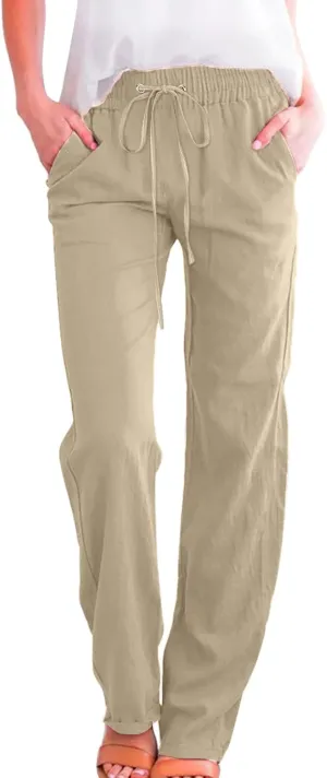 Women High Waisted Wide Leg Pants Casual Drawstring Elastic Trousers Comfy Straight Leg Long Womens Warm Casual