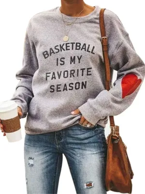 Women Letter Print Sweatshirt Long Sleeve Cute Heart Elbow Patch Pullover Tops