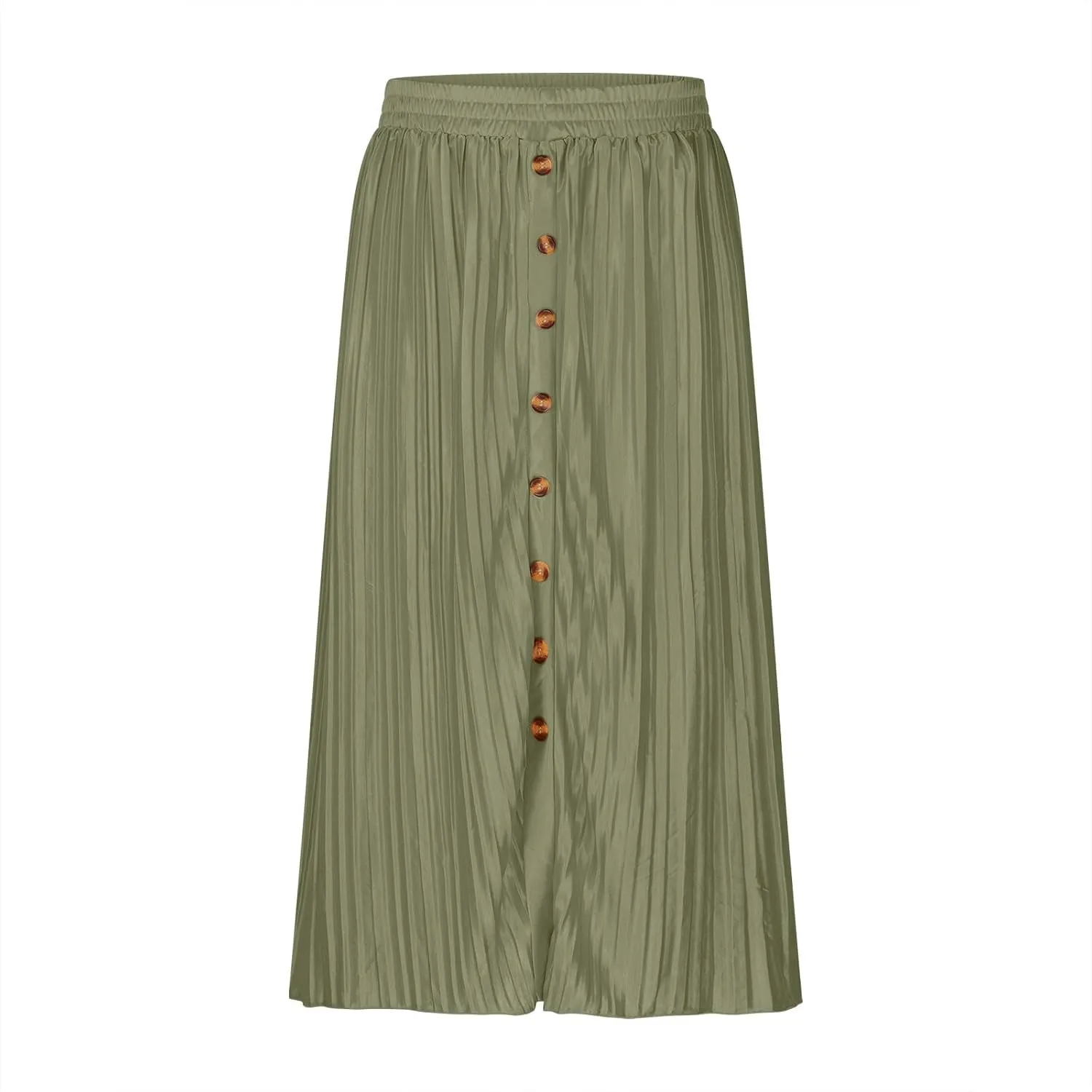 Women Lightweight Casual Flowy Long Skirt, Solid Color Basic Ruched Loose Summer Skirts Elastic Waist Comfy Breathable