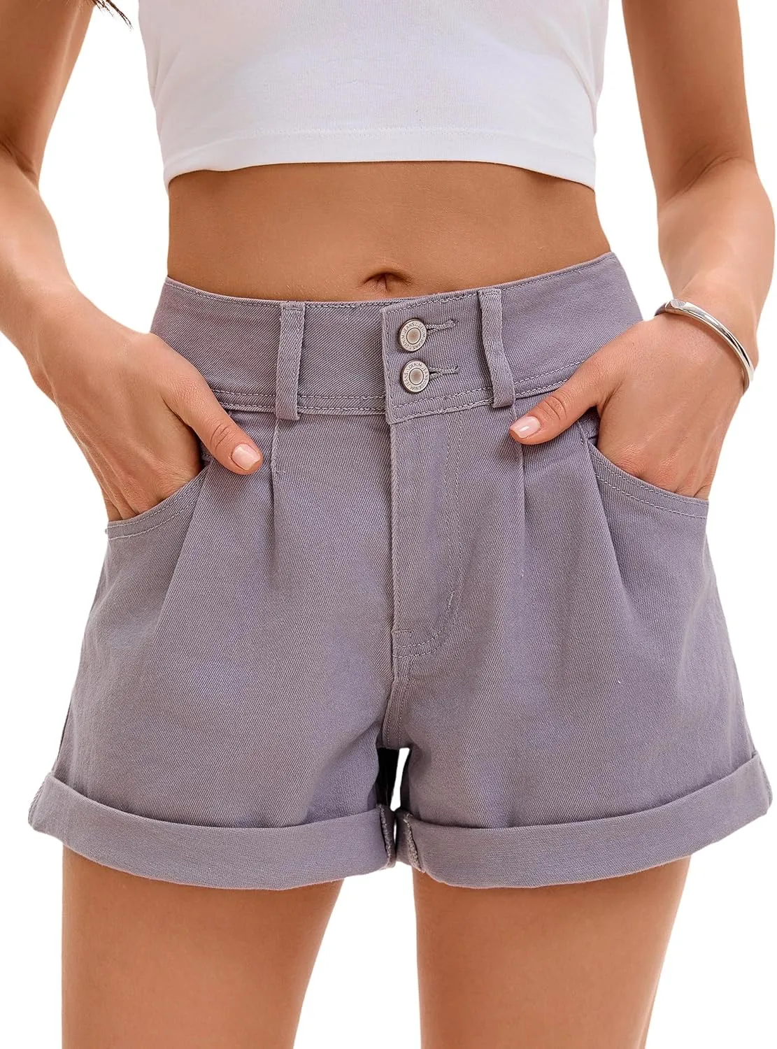 Women Mid Rise Ripped Jean Shorts Casual Stretchy Denim Shorts Frayed Raw Hem