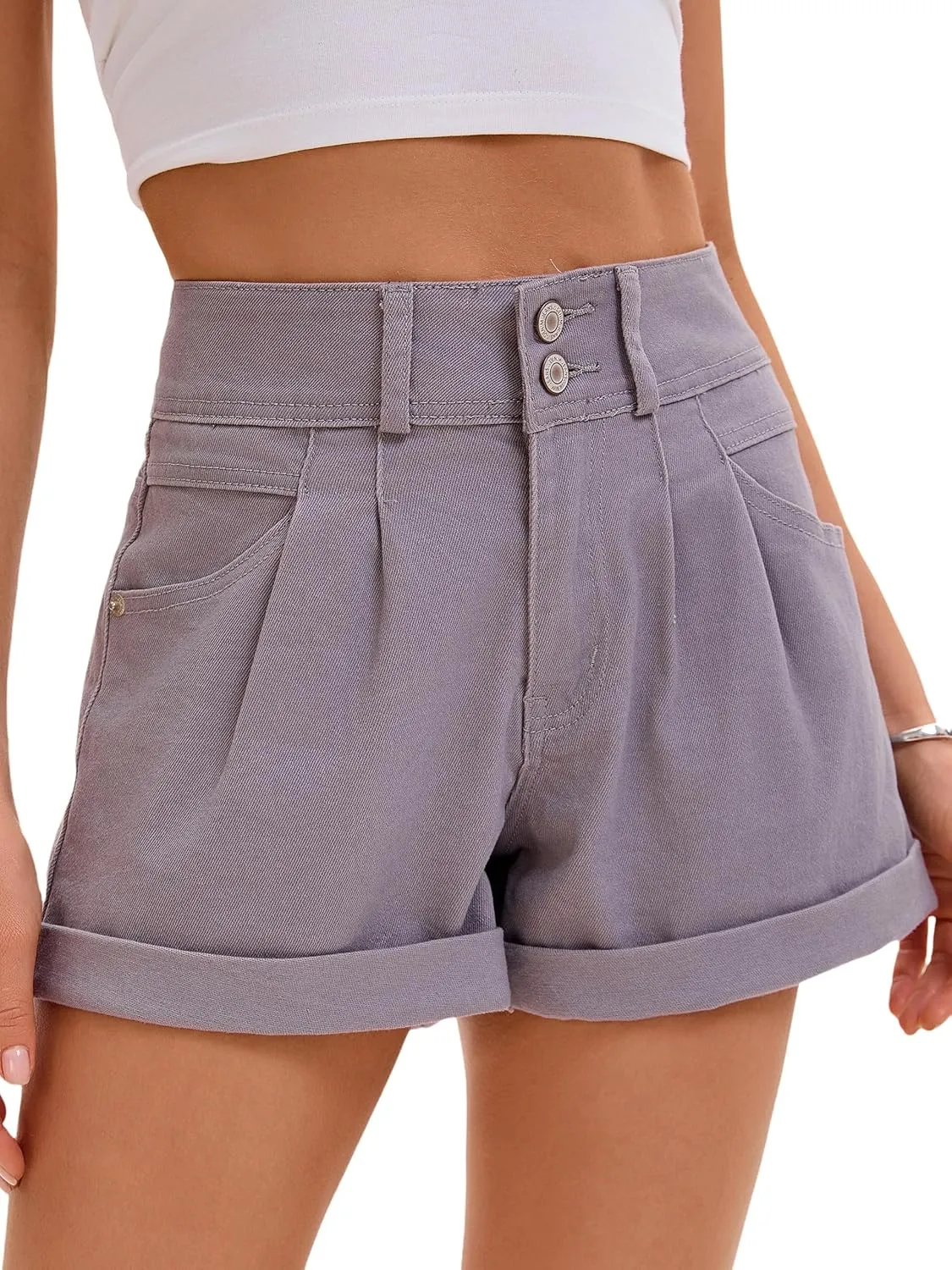 Women Mid Rise Ripped Jean Shorts Casual Stretchy Denim Shorts Frayed Raw Hem