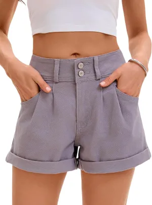 Women Mid Rise Ripped Jean Shorts Casual Stretchy Denim Shorts Frayed Raw Hem