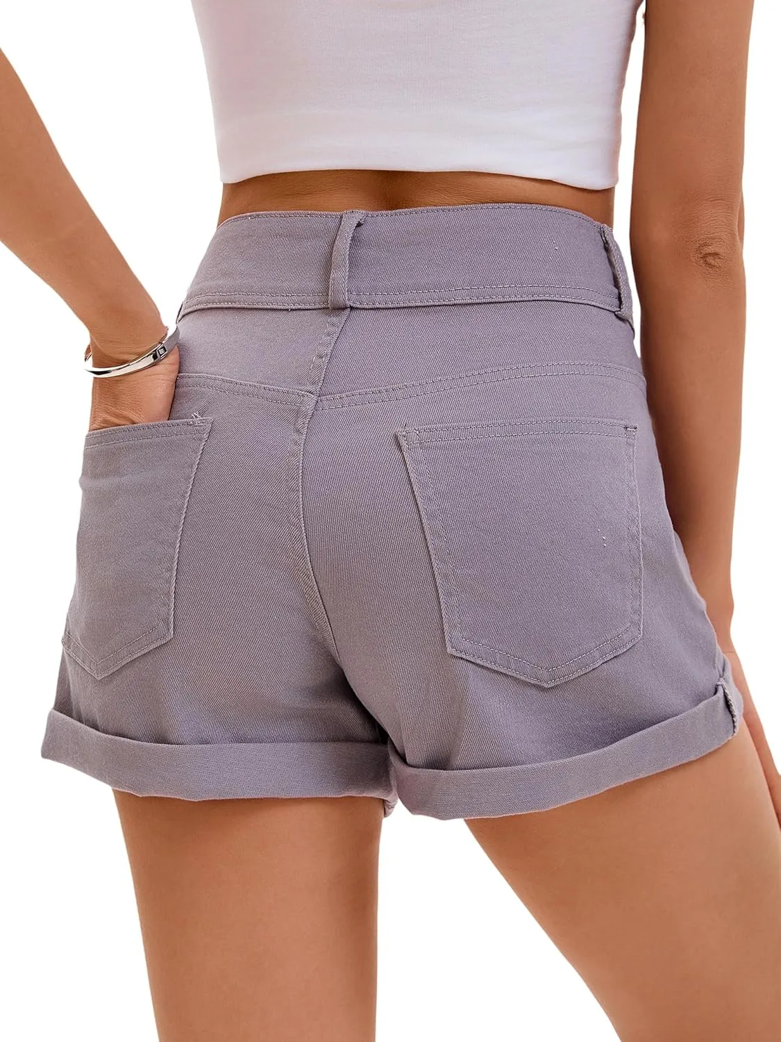 Women Mid Rise Ripped Jean Shorts Casual Stretchy Denim Shorts Frayed Raw Hem