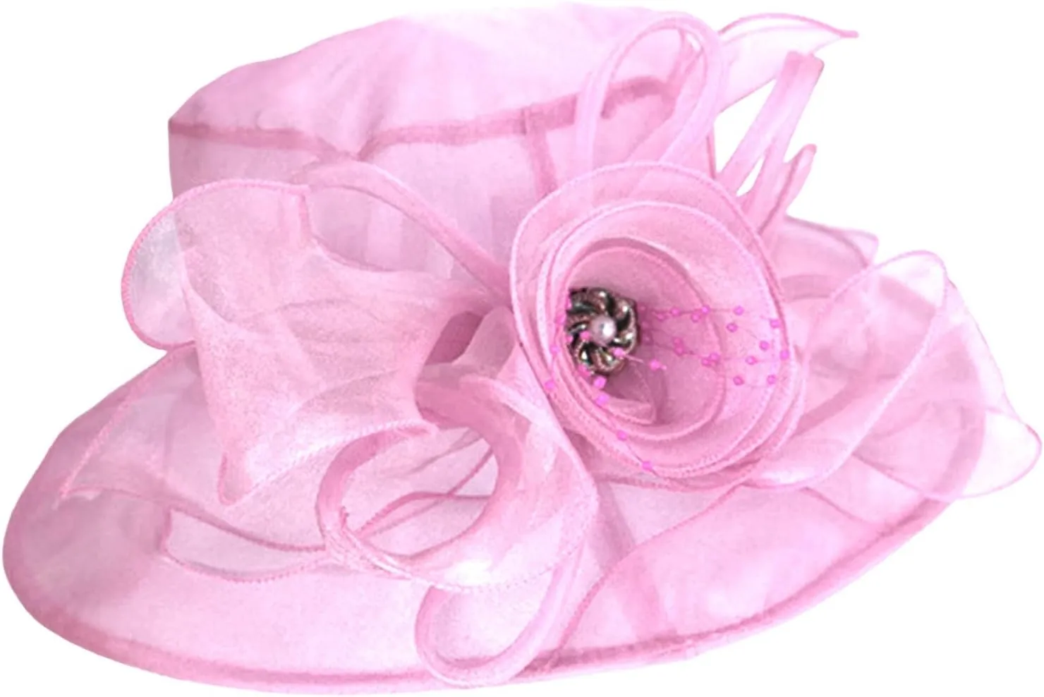 Women Organza Kentucky Church Derby Hat Dress Tea Party Wedding Hat Wide Brim Flower Bridal Shower UV Protection Hat