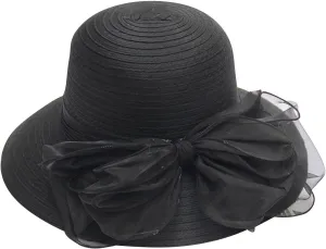 Women Organza Kentucky Church Derby Hat Wedding Occasion Floral Wide Brim Fascinator Dressy Sun UV Protection Cap