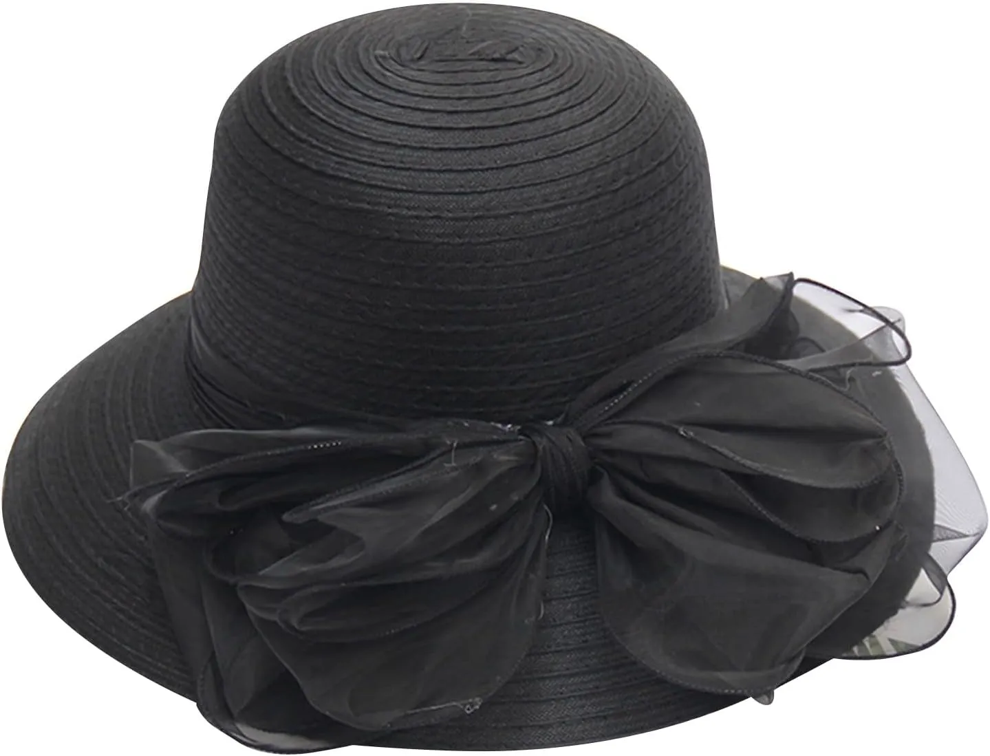 Women Organza Kentucky Church Derby Hat Wedding Occasion Floral Wide Brim Fascinator Dressy Sun UV Protection Cap