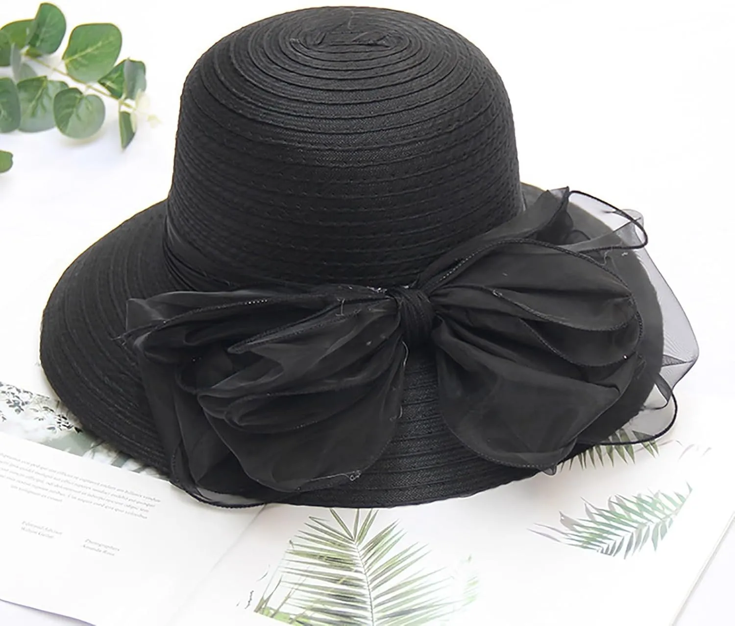Women Organza Kentucky Church Derby Hat Wedding Occasion Floral Wide Brim Fascinator Dressy Sun UV Protection Cap
