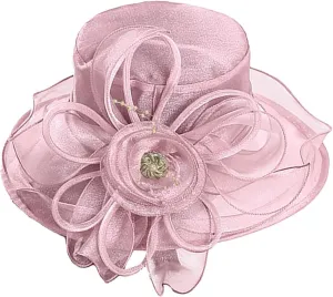 Women Organza Kentucky Hat Organza Floral Tea Party Derby Cocktail Elegant Dress Hat Wide Brim Wedding Bucket Hats