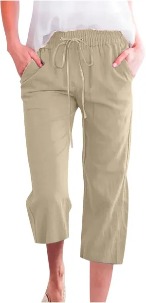 Women Pants High Waisted Wide Leg Pants Drawstring Elastic Trousers Comfy Straight Leg Long Pants with Pockets