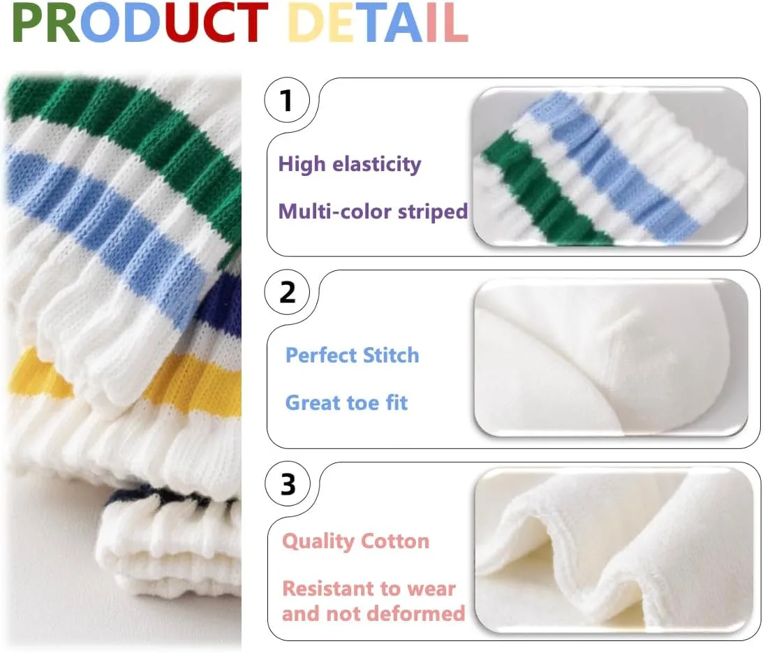 Women Striped Retro Novelty Crew Socks Sporty Thick Cotton Quarter Tube Socks