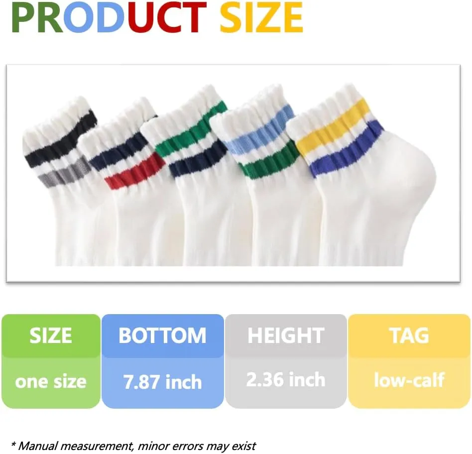 Women Striped Retro Novelty Crew Socks Sporty Thick Cotton Quarter Tube Socks
