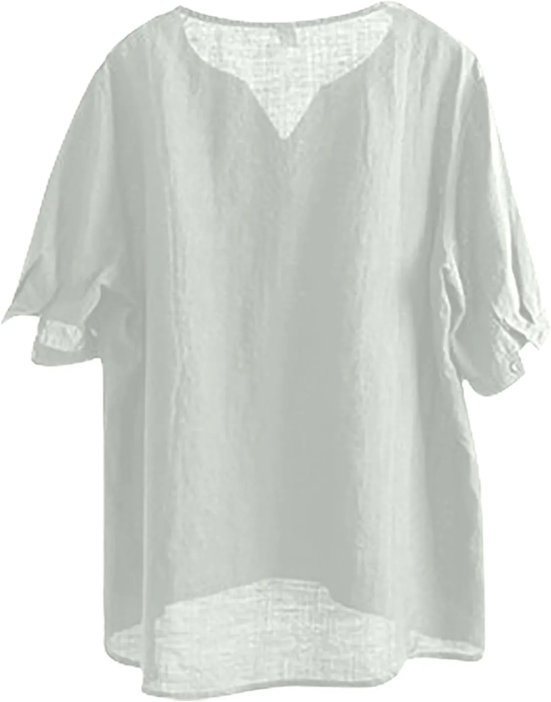 Women Summer Thin Shirt Floral Embroidery Linen Shirts 3/4 Sleeve Scoop Neck Bohemian Top Blouse Quick Dry Breathable