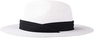 Women Wide Brim Straw Panama Roll up Hat Fedora Beach Sun Hat UPF50 , Adjustable Panama Hats for Women or Men