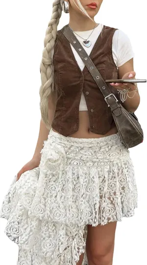 Women Y2k Pleated Layered Mini Skirt Asymmetrical Hem Flared Flowy Micro Skirt Low Waist Ruffle Hem Short Skirt