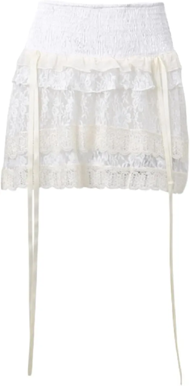 Women Y2k Pleated Layered Mini Skirt Asymmetrical Hem Flared Flowy Micro Skirt Low Waist Ruffle Hem Short Skirt