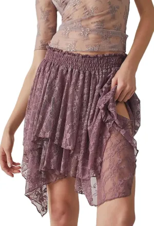 Women Y2k Ruffle Mini Skirt Asymmetrical Hem Pleated Skirt Lace Trim Layered Aline Short Skirt Aesthetic