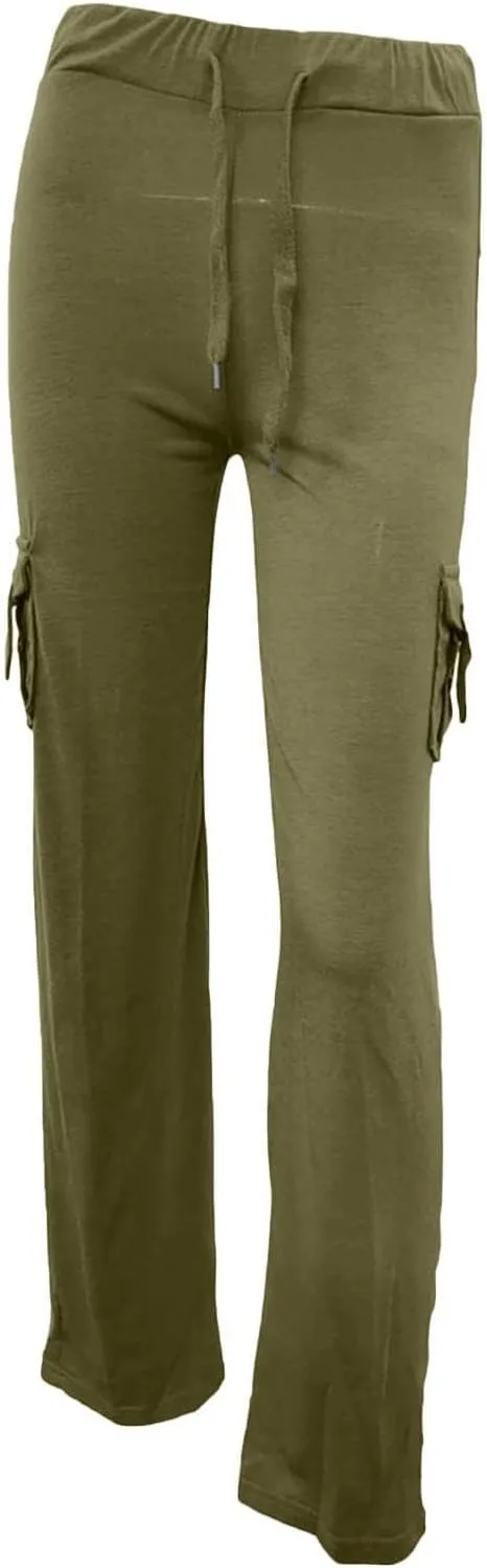 Women Yoga Pants High Waist Cargo Wide Leg Pants Stretch Tummy Control Butt Lifting Pant Drawstring Straight Leg Trouser