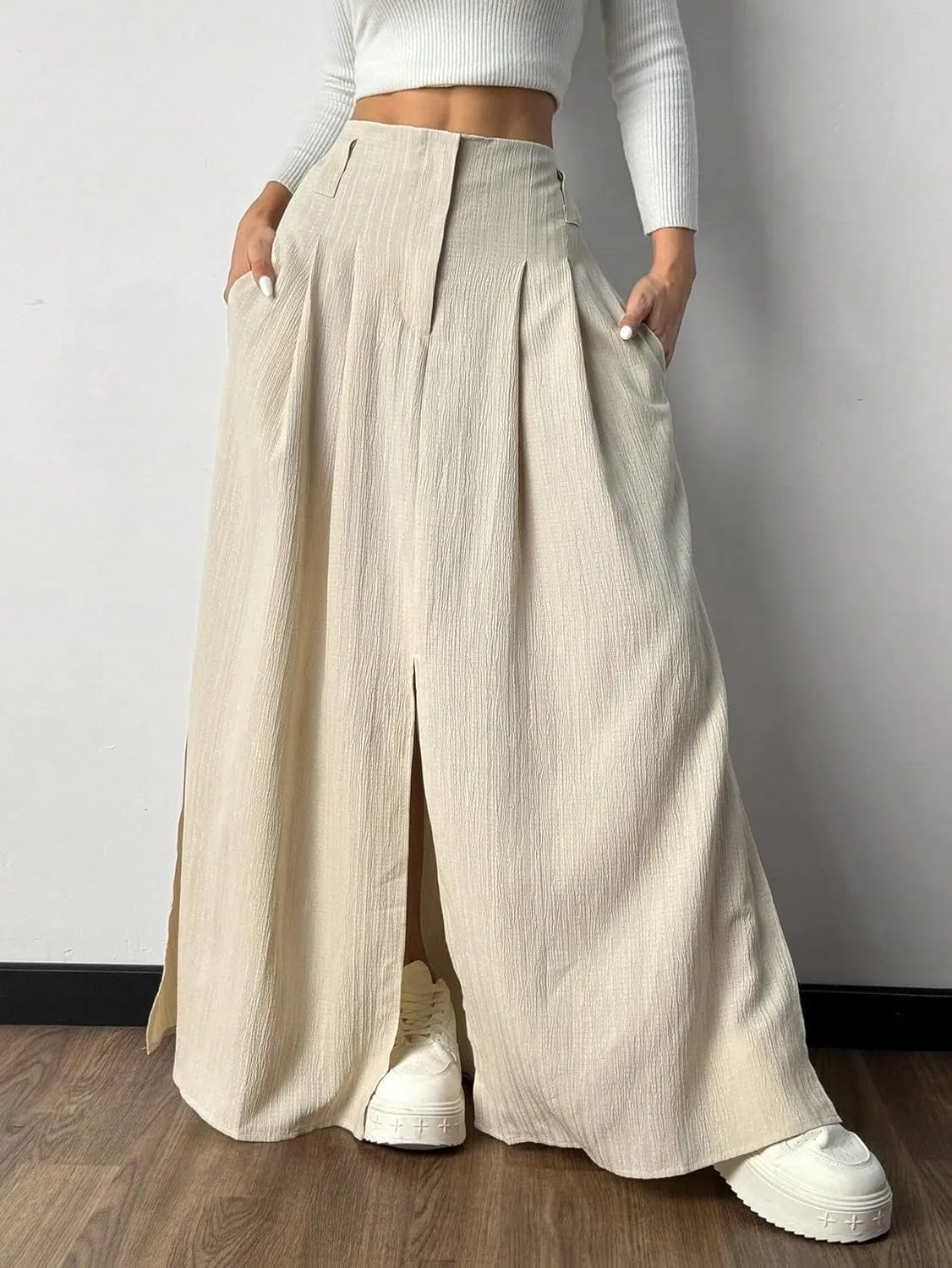 Women's 2025 Casual Maxi Long Skirts Casual High Slit Long Skirt