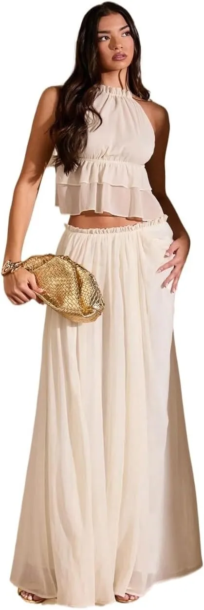 Women's 2025 Casual Maxi Long Skirts High Slit Low Waist Skirt