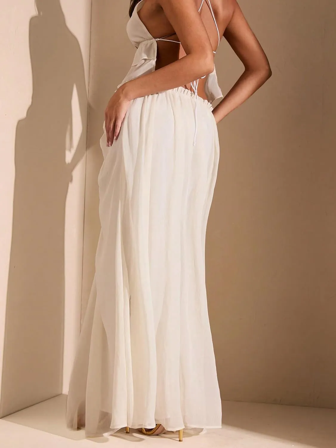 Women's 2025 Casual Maxi Long Skirts High Slit Low Waist Skirt