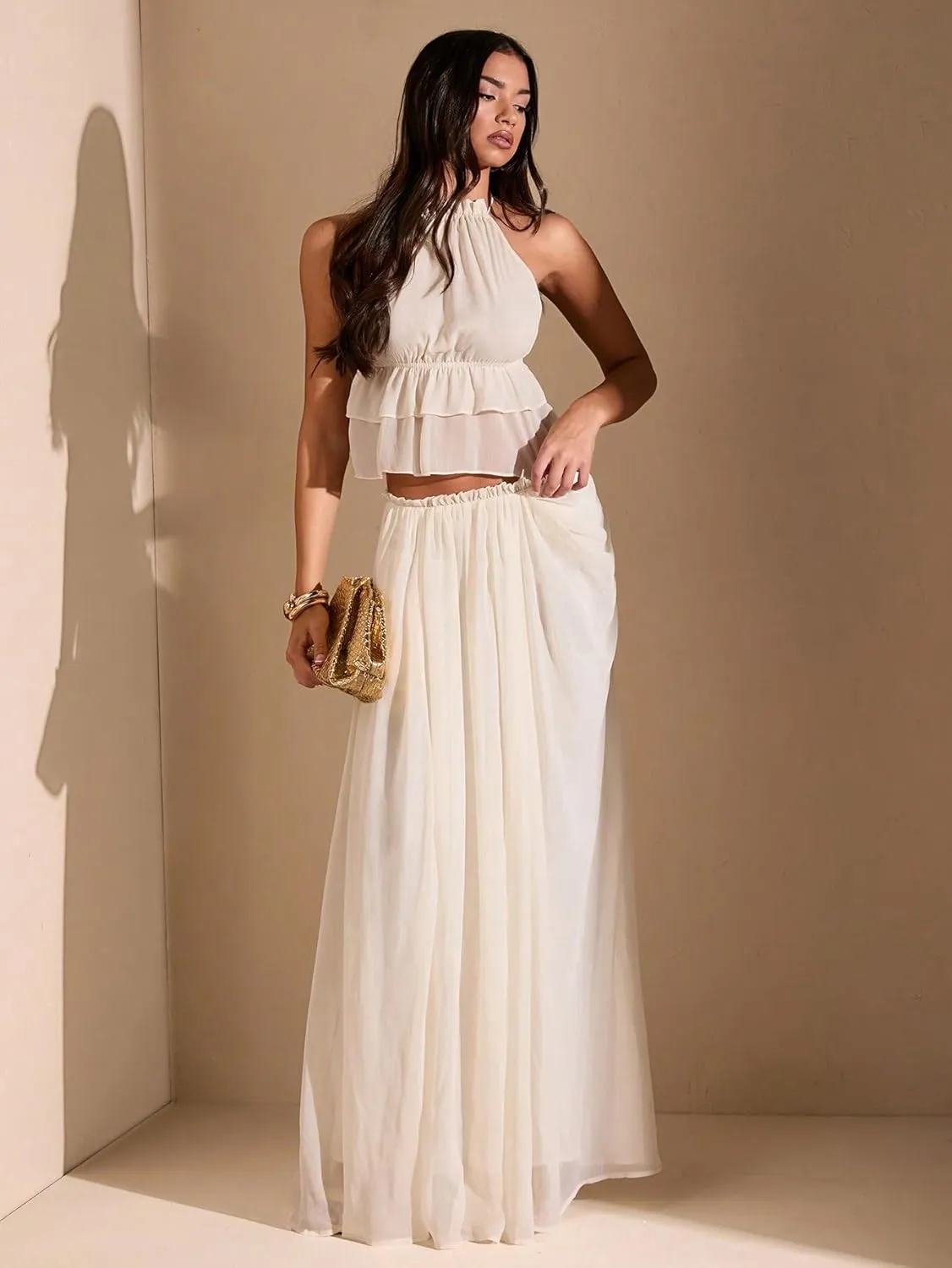 Women's 2025 Casual Maxi Long Skirts High Slit Low Waist Skirt