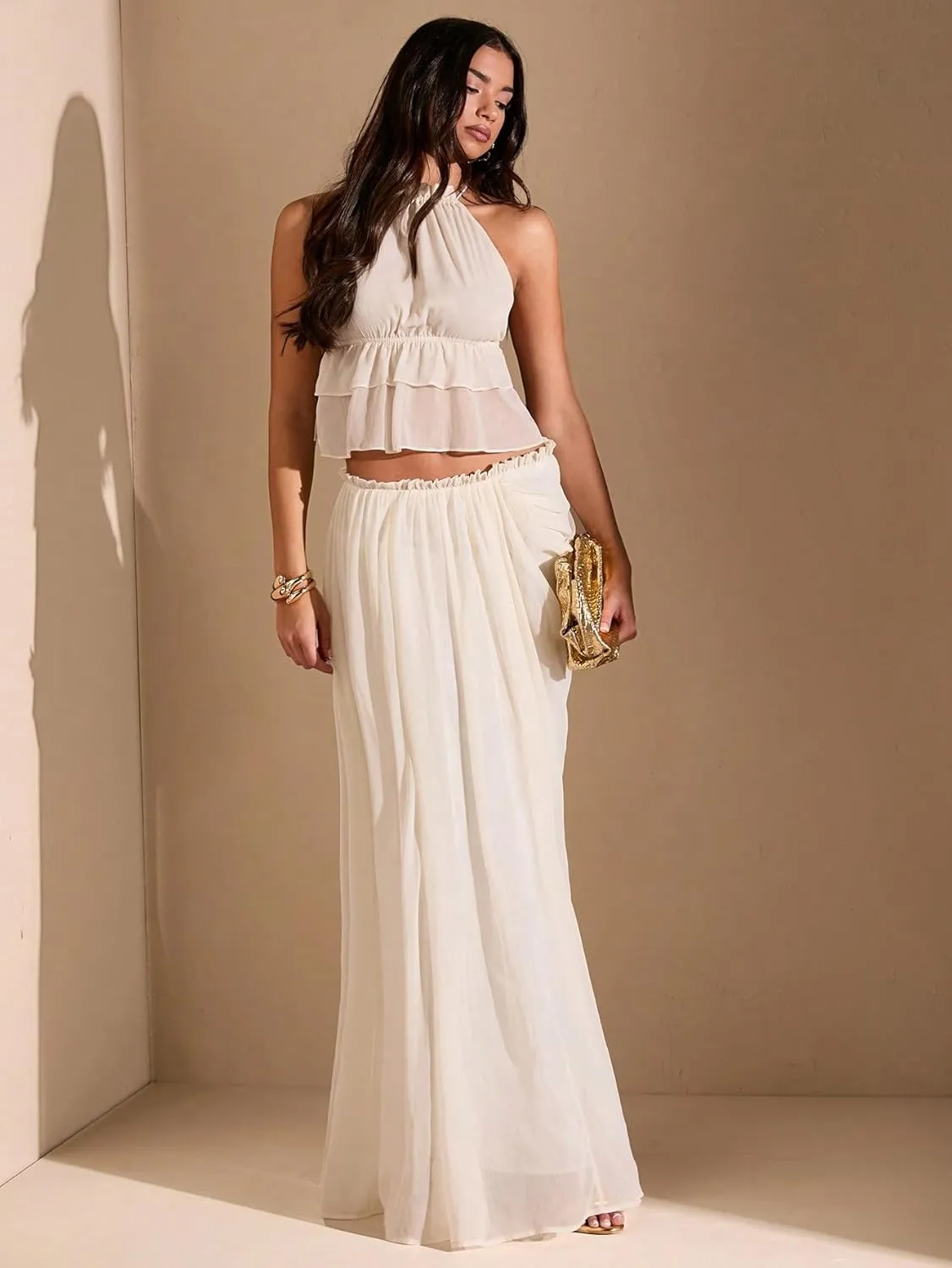 Women's 2025 Casual Maxi Long Skirts High Slit Low Waist Skirt