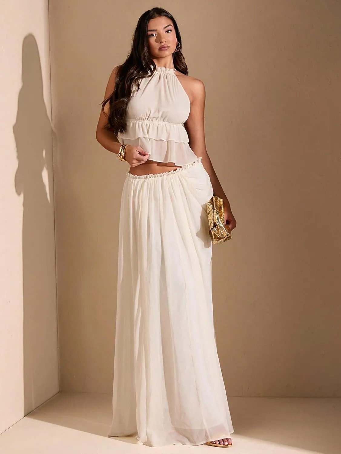 Women's 2025 Casual Maxi Long Skirts High Slit Low Waist Skirt