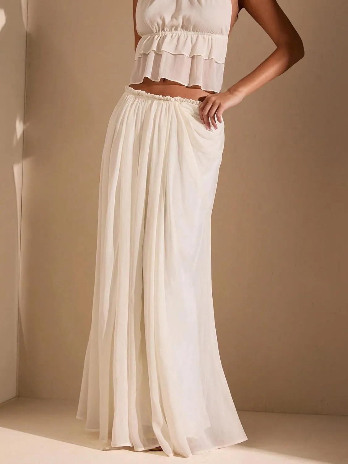 Women's 2025 Casual Maxi Long Skirts High Slit Low Waist Skirt