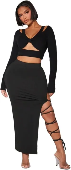 Women's 2025 Casual Maxi Long Skirts Sexy High Slit Solid Color Long Skirt